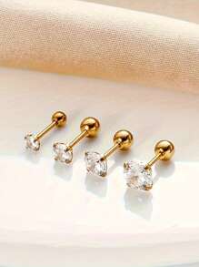 Set de 8 piezas de aretes de acero inoxidable con diseño minimalista hipoalergénico de 4 puntas y bola redonda retorcida, regalos de joyería de moda para ella