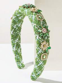 1 件高端面料海绵皇冠头带，带水钻花卉和雏菊装饰，别致女士优雅头饰，百搭新娘和派对发饰，女士发带头带，发饰，发箍 - 彩色 - 查看 14