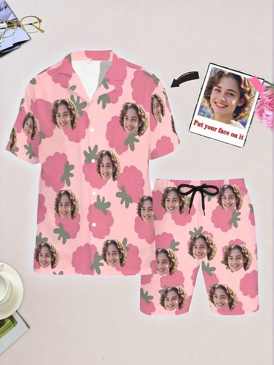 Spring New Men Customized Pajamas Set, Personalized Printed Casual Comfortable Lapel Cardigan 2 Pieces Sleepwear - Multicolor - View 1