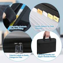 Fireproof Accordion File Organizer With Handle, File Folder With 3 Ring Binder, 13 Pocket Expanding File Folder With Zipper & Labels, Multi Pockets Paper Organizer Folder For Letter A4 Files,Portable Document Box For Passport, Files, Certificates - màu đen - Xem 3