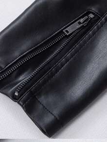 男士长袖立领修身仿皮摩托车夹克，休闲百搭 - 黑色 - 查看 9