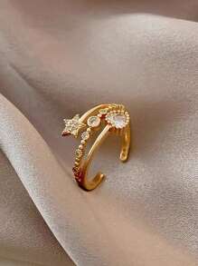 5pcs Set Copper Micro-Inlaid Zirconia Geometric Elegant Rings, Suitable For Party, Wedding, Bride, Holiday, Gathering, Everyday Wear