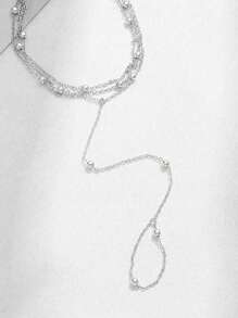 1 pezzo Anello da dito a 3 strati connesso con perle dorate, accessorio alla moda da indossare quotidianamente, per feste, regalo speciale per i propri cari