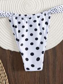 Bộ bikini hai mảnh gợi cảm buộc dây cổ, in chấm bi, thích hợp cho nữ mùa hè đi biển, đi nghỉ mát. - Trắng Đen - Xem 5