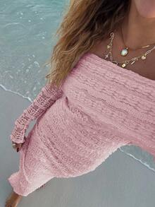 Off Shoulder Long Sleeve Bodycon Sexy Dress Pink Spring Elegant - Pink - View 5