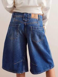 Women Long Baggy Jean Shorts Y2k Vintage Straight Leg Casual Knee Length Denim Bermuda Shorts Jorts With Pockets