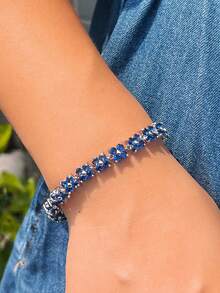 1件四叶草圆形立方氧化锆密镶订婚结婚派对手链，女士节日珠宝配饰礼品 - four leaf - 查看 6