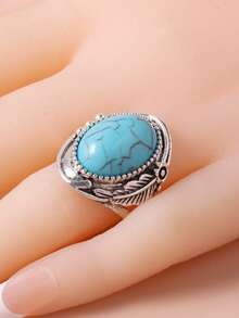 1 件女士放松石复古风格戒指，适合日常佩戴、约会、度假、婚礼 - 藍色的 - 查看 2