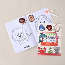 Livro de Colorir Educacional em Espanhol Idades 3+ - Aprenda Animais, Frutas, Legumes com Papel Grosso, Desenho Fácil e Atividade de Rabiscar, De Volta às Aulas, Material Escolar