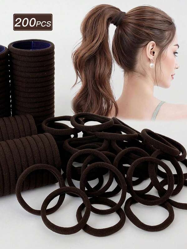 200 buc eleganți de păr groși și elastici pentru femei, culoare cafea închisă, la modă și minimalisti, potriviți pentru uz zilnic și cadou, ținută sport la sală