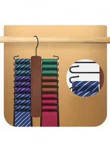 1pc Tie Rack With 20 Hooks, Wooden Tie & Belt Organizer Rack, Non-Slip Tie Holder, Tie Rack, Scarf Organizer, Belt Organizer, Closet Storage, Accessory Storage, Home Decor - Bronze - View 8