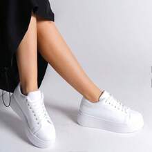 Women's Casual Slip-On Platform Sneakers, Minimalist Design, Thick Sole, Runs Large - Recommend Sizing Down - White - View 4