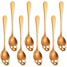 Juego creativo de 8 cucharitas de acero inoxidable con diseño de calavera para café, cucharitas doradas pequeñas ranuradas ideales para Halloween, lindas cucharitas pequeñas de 5.8 pulgadas para revolver