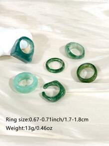 6pcs Bohemian Vintage Ink Wash Resin Open Ring Set, Creative Gifts For Women
