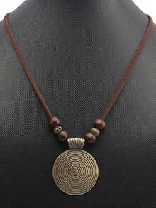 Boho Chic Necklace, Vintage Geometric Spiral Pendant With Wooden Beads, Fashionable Adjust Sweater Long Faux Leather Chain Jewelry Accessory For Women Casual Wear, Ideal Gift - Nhiều màu - Xem 4