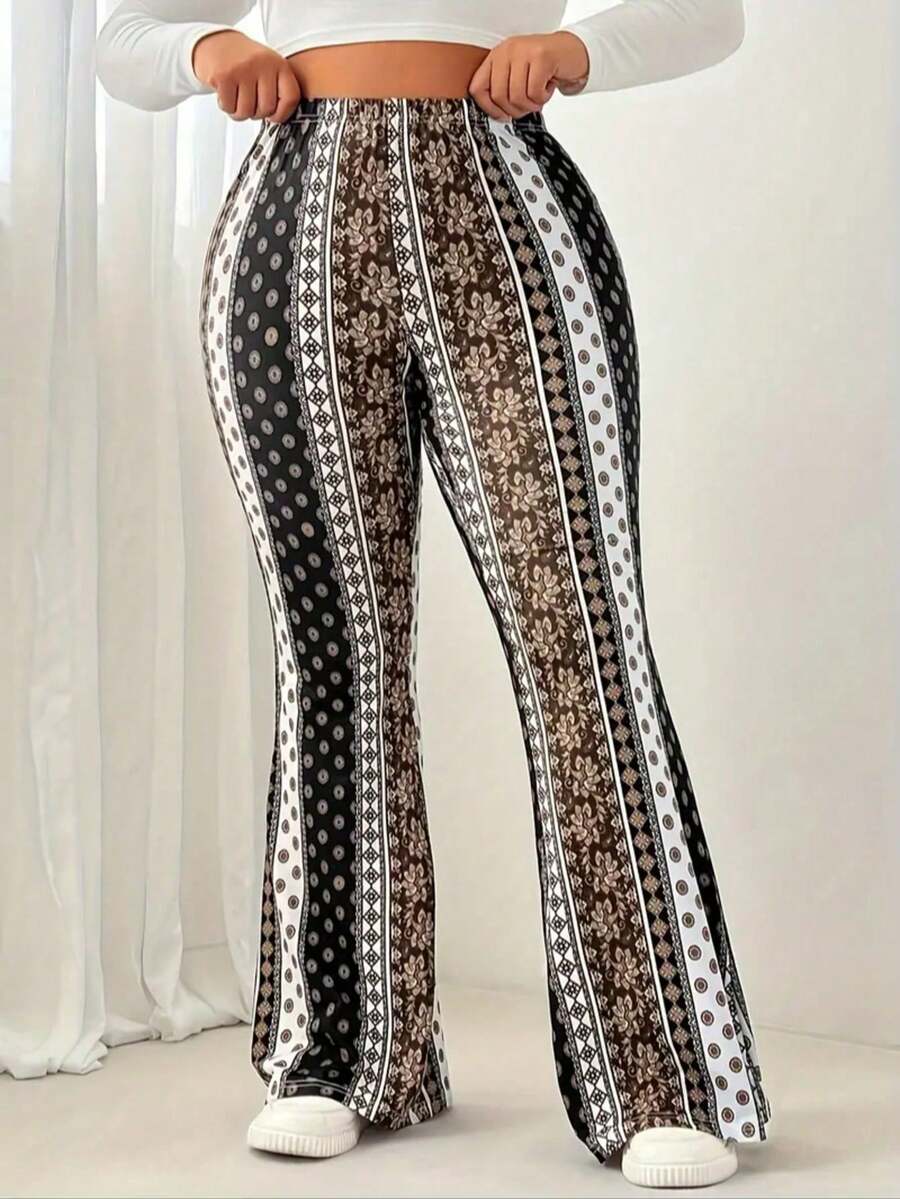 女士新款时尚百搭波西米亚风性感紧身印花喇叭裤，适合旅行和度假穿着 - 彩色 - 查看 1