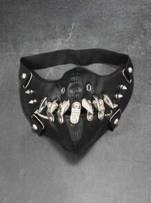 1pc New Simple Face Mask Headdress, Black Leather Spiked Rivet Metal Face Mask For Cosplay, Costume, Holiday Decor