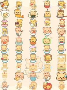 50pcs Cute Cartoon Yellow Bear Stickers, Waterproof Decorative Stickers For Cups, Desserts School Supplies, Back To School