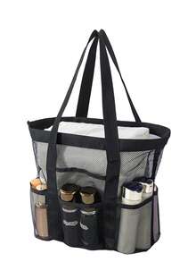 1 pièce Sac de plage, Sac de toilette portable, Sac de plage en maille d'été décontracté, Sac de toilette de voyage à bandoulière, Sac de rangement extérieur, Sac de piscine anti-sable, Sac de rangement avec fermeture éclair et poches latérales, Sac en maille respirant, Sac portable multi-poches, Sac de plage en maille pliable, Essentiel pour la plage et les voyages de vacances, Convient pour une utilisation familiale, Pliable et léger - Multicolore - Voir 13