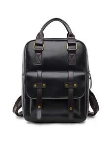 LECEY 棕色复古街头学院风休闲通勤大容量多功能女士背包 - 黑色 - 查看 5