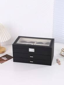 Multi-Layer High Capacity Leather Eyeglass Storage Case, 8/12/18 Grid Sunglasses Display Box, Organizer For Glasses & Sunglasses Collection