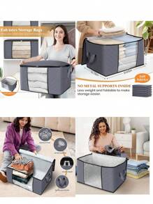 Large Capacity Storage Bag, Foldable Clothes Storage Box, Reinforced Handle Storage Box For Storing Clothes, Blankets, Bedding, Pillows And Toys (Grey) - Large Capacity Storage Bag With Handle - Bedroom And Closet Organizer Storage Box, Multi-Purpose Storage Box, Bedroom Closet Clothes Organizer Storage Box With Handle, School Supplies Storage Bag