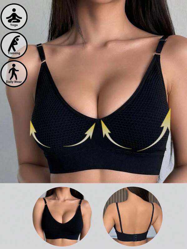 Adjustable Sports Bra With Seamless Supportive Back Design, Wireless & Wire-Free