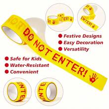 Halloween Caution Tape With Bloody Handprints - 82ft Plastic Warning Ribbon For Horror Theme Party Decoration, Barrier, Zombie Scare Accessory,  For Kids, Water-Resistant, 14+ Years