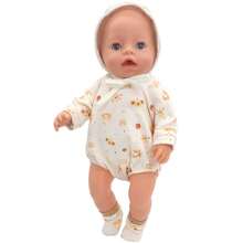 Combinaison avec capuche de 43 cm pour poupée, imprimé animal mignon, convient aux poupées nouveau-nées de 17 à 18 pouces. Vêtements et accessoires pour poupées, poupée non incluse