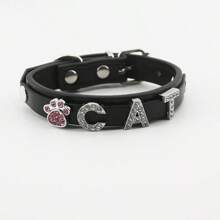 Colour Blocking Heart With Diamonds And Letters Cute Cat Collar PU Leather Pet Collar, Multiple Sizes, Simple Flat Collar, Multi-Colour, Suitable For Cats & Dogs