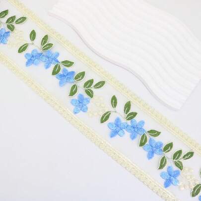 Cinta de satén con encaje floral de 2 pulgadas/5,4 cm de ancho, adecuada para la decoración de vestidos de novia y bodas, manualidades y decoración DIY