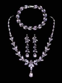 Conjunto de 4 piezas de collar de borlas con piedras de Rin, aretes y pulsera, joyería de aleación sexy con piedras de Rin brillantes, accesorios elegantes para mujer, fiestas y días festivos como el Día de Acción de Gracias