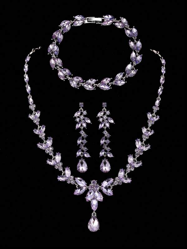 Conjunto de 4 piezas de collar de borlas con piedras de Rin, aretes y pulsera, joyería de aleación sexy con piedras de Rin brillantes, accesorios elegantes para mujer, fiestas y días festivos como el Día de Acción de Gracias