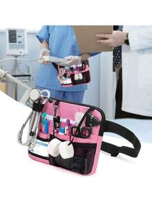 Nurse Fanny Pack With Tape Holder , Multi Compartment Medical Gear Pocket Nurse Organizer Belt Bag , Apron Hip Bag Utility Waist Pack For Stethoscopes Bandage Scissors Supplies ( Black/Pink ) - Pink - View 4