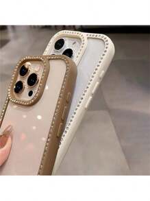 1pc Coffe Luxury Sparkling Diamond Transparent Phone Case Suitable For I Phone 16e/15 Pro Max/14 Plus/13 Pro Shockproof Protection Hard Acrylic Material With Anti-Collision Border