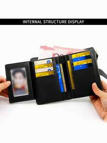 New Korean Style Foldable Multi-Function Handbag Burgundy Color Small Wallet Anti-Theft Card Slots Card Holder Soft PU Leather Wallet Coin Pouch Gift For Women For Men Wallet Purse Wallet Wallet Mini Wallet - Black - View 6