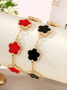 2 件简约金属五叶草花朵手链饰品 适合女孩 - 彩色 - 查看 12