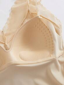 Regata feminina de renda contrastante de cor sólida Now Show Ice Slick, tecido sexy, decote em V, sem aro, camisola confortável, com sutiã acolchoado embutido e camiseta justa