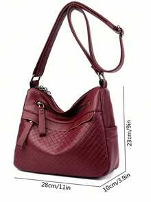 Multi-Pocket Large Capacity Diagonal Shoulder Bag, Quilted Woven Texture Shoulder Bag For Mothers - Red - View 5