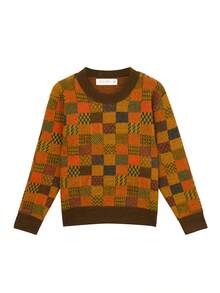 Knit Mix 优雅女士时尚格子针织毛衣，宽松圆领长袖套头衫，适合圣诞节、感恩节、新年、休闲场合穿着，随机图案设计，也适合返校季和秋冬季节穿着。 - 彩色 - 查看 9