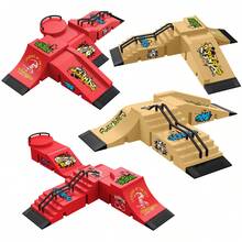 6-In-1 Fingerboard Ramp Set, Including Halfpipe Ramp, Fingerboard Skateboard, Finger Skating Training Props, Interactive Freestyle Skateboarding Game, Random Color Skateboard Pattern And Wheel Accessories - Multicolor-929-1 - View 10