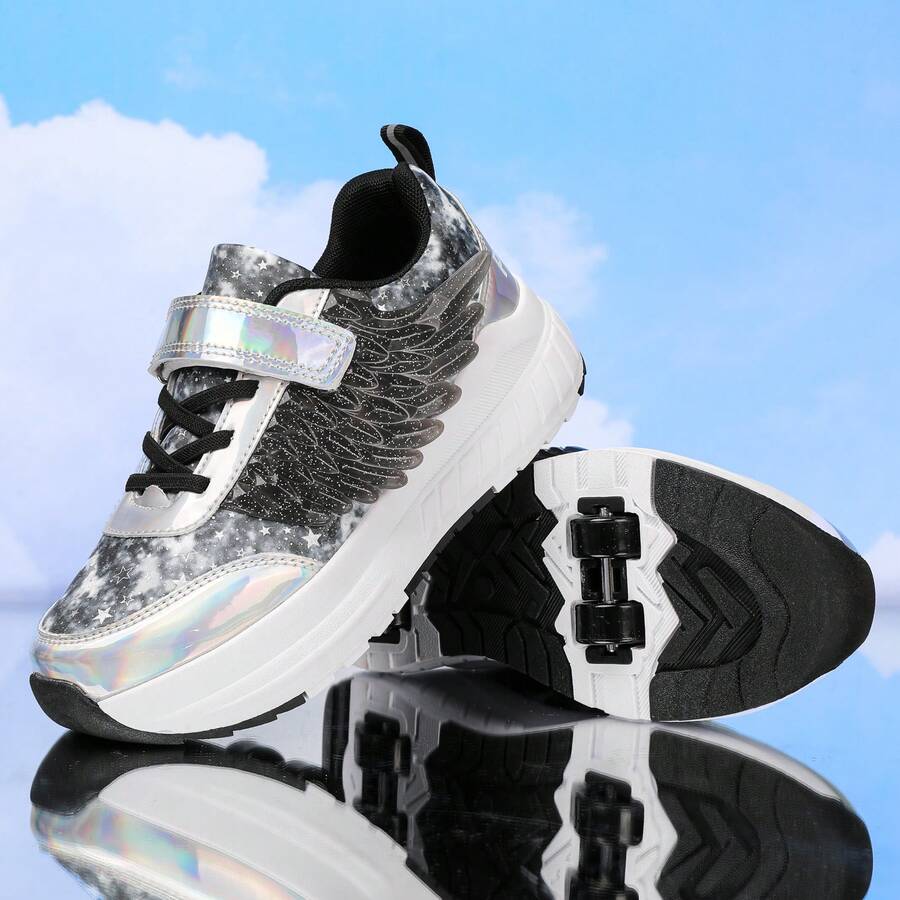 Patines de ruedas casuales, zapatillas de patinaje de moda para parejas con alas para uso al aire libre, con 2 ruedas para adolescentes, estudiantes y adultos