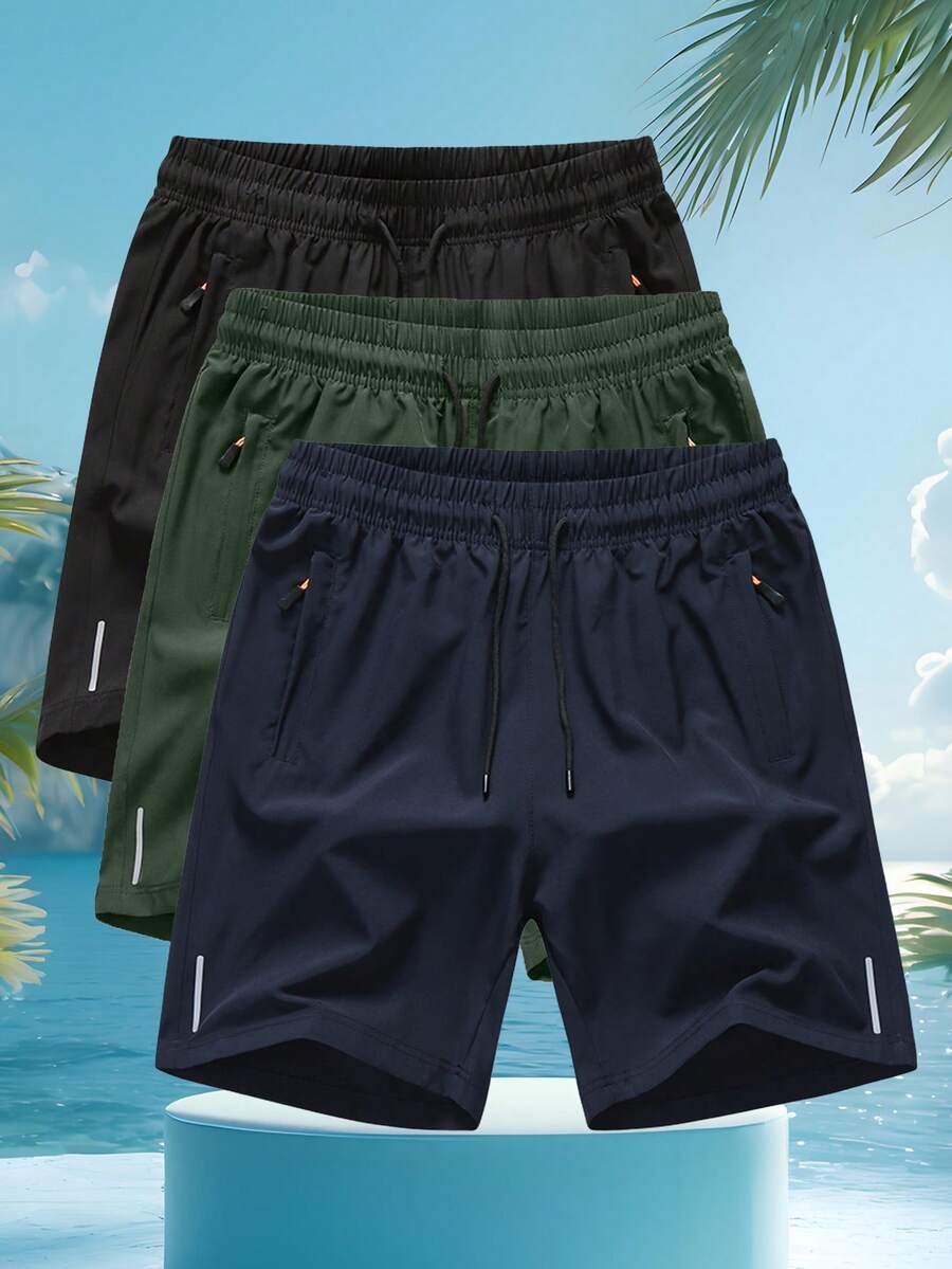 3 件套男士运动短裤跑步健身训练透气宽松百慕大短裤户外休闲沙滩裤