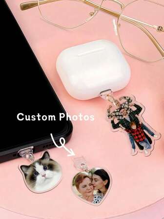 1 pieza de Tapón antipolvo personalizado con foto, de material acrílico, compatible con puerto Lightning y conector ovalado Tipo-C de Apple, Micro-USB, apto para tabletas, teléfonos móviles, portátiles, regalos para mamá, novia, novio