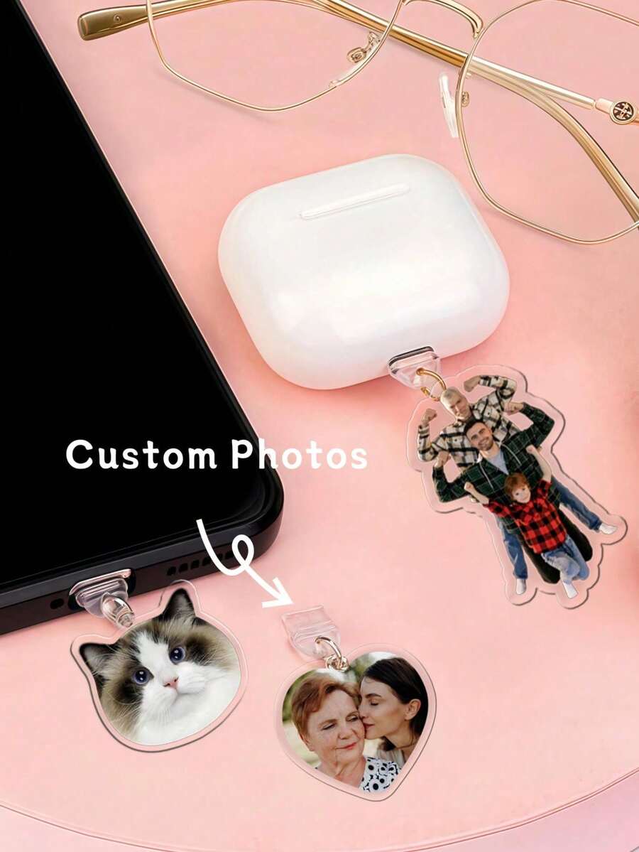 1 Pc Custom Photo Dust Plug, Personalized Dust Plug, Acrylic Material, Compatible With Apple Lightning Port And Type-C Oval Connector, Micro-USB, Suitable For Tablets, Mobile Phones, Laptops, Mom Gifts, Girlfriend Gifts, Boyfriend Gifts, Multifunctional, Decorative, Reusable, Exquisite, Fashionable - Multicolor - View 1