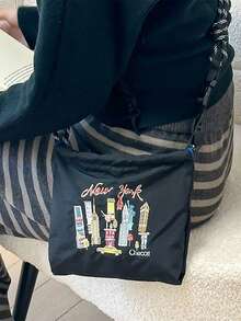 1 件新款时尚休闲百搭刺绣城市图案尼龙可调节肩带吊带手提包带肩带 - 查看 4
