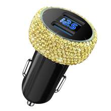 1个双USB车载充电器，手工闪亮水晶钻石汽车装饰，5V快充适配器，兼容安卓/智能手机