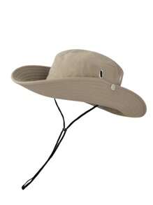 1pc Unisex Foldable Wide Brim Bucket Hat, Outdoor Hiking Fishing Sunhat, Cowboy Style UV Protection Sunscreen Cap, Drawstring Closure Sunhat, Climbing Hat