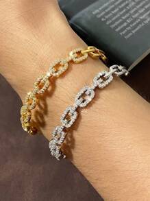1pc Fashionable Asymmetrical Cubic Zirconia Hiphop Cuff Bracelet For Men, Suitable For Daily Wear