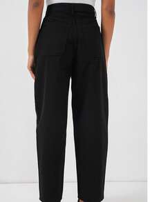 Women Solid Color Casual Elegant Party Pockets Drawstring Button Pants - Black - View 3